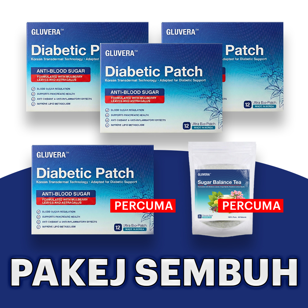 PAKEJ SEMBUH ( 3 KOTAK GLUVERA DIABETIC PATCH + FREE 1 KOTAK + 1 GLUVERA TEA )