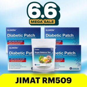 PAKEJ SEMBUH PROMO ( 3 KOTAK GLUVERA DIABETIC PATCH + FREE 1 KOTAK + 1 GLUVERA TEA ) (Copy)